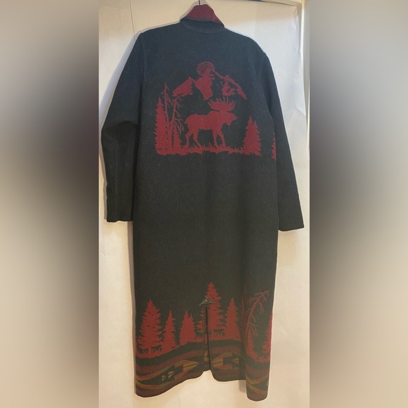 Vintage Wooded River Reversible Wool Blend Long Warm Coat Moose Size Medium - Picture 3 of 11